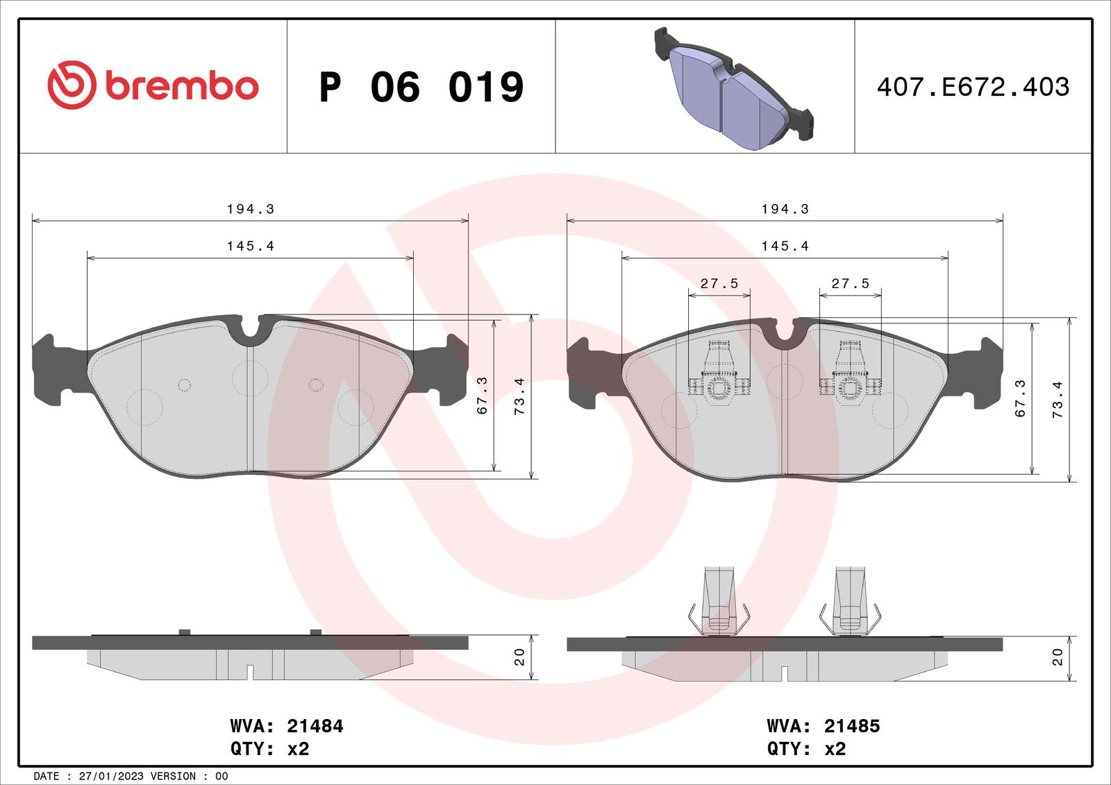 Sada brzdových platničiek kotúčovej brzdy BREMBO P 06 019