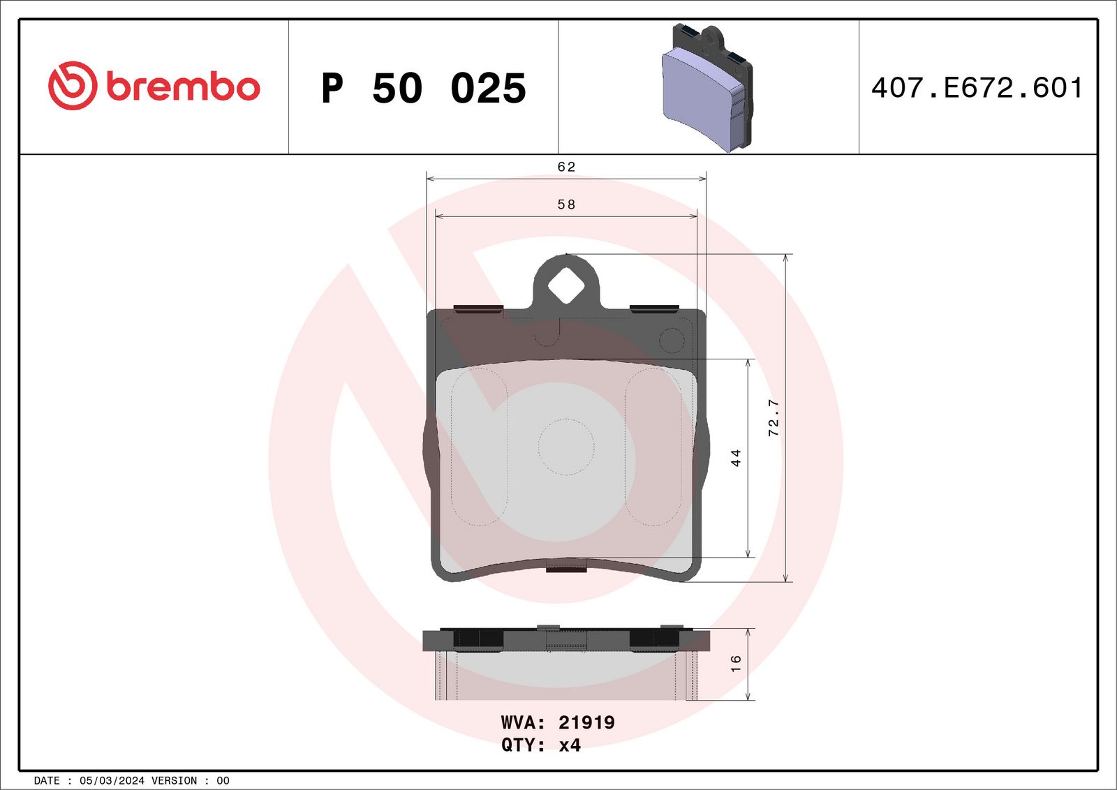 Sada brzdových platničiek kotúčovej brzdy BREMBO P 50 025