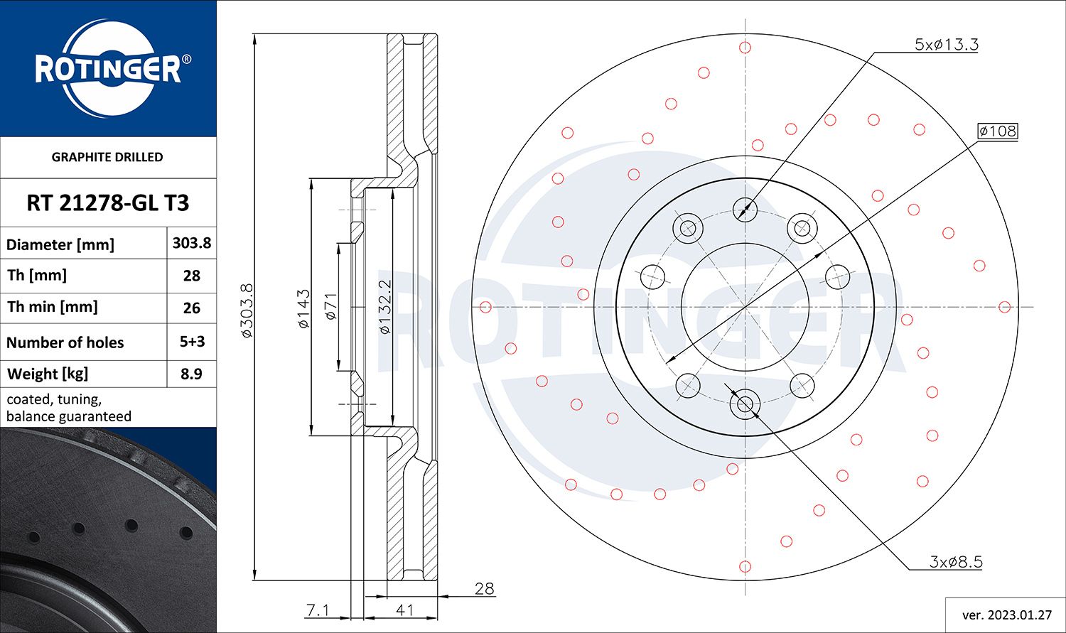 Tarcza hamulcowa ROTINGER RT 21278-GL T3