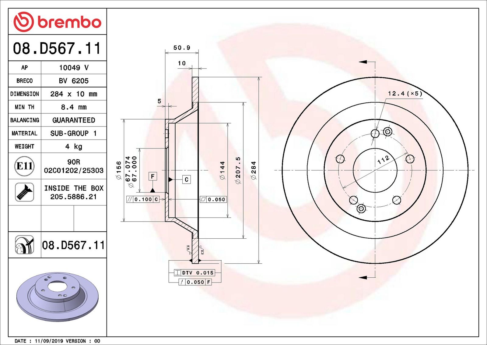 Levně Brzdový kotouč BREMBO 08.D567.11
