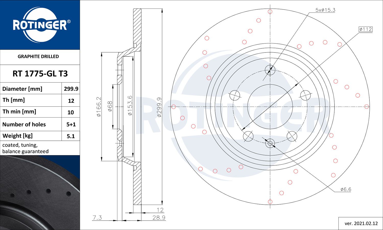 Disc frana ROTINGER GRAPHITE DRILLED RT 1775-GL T3