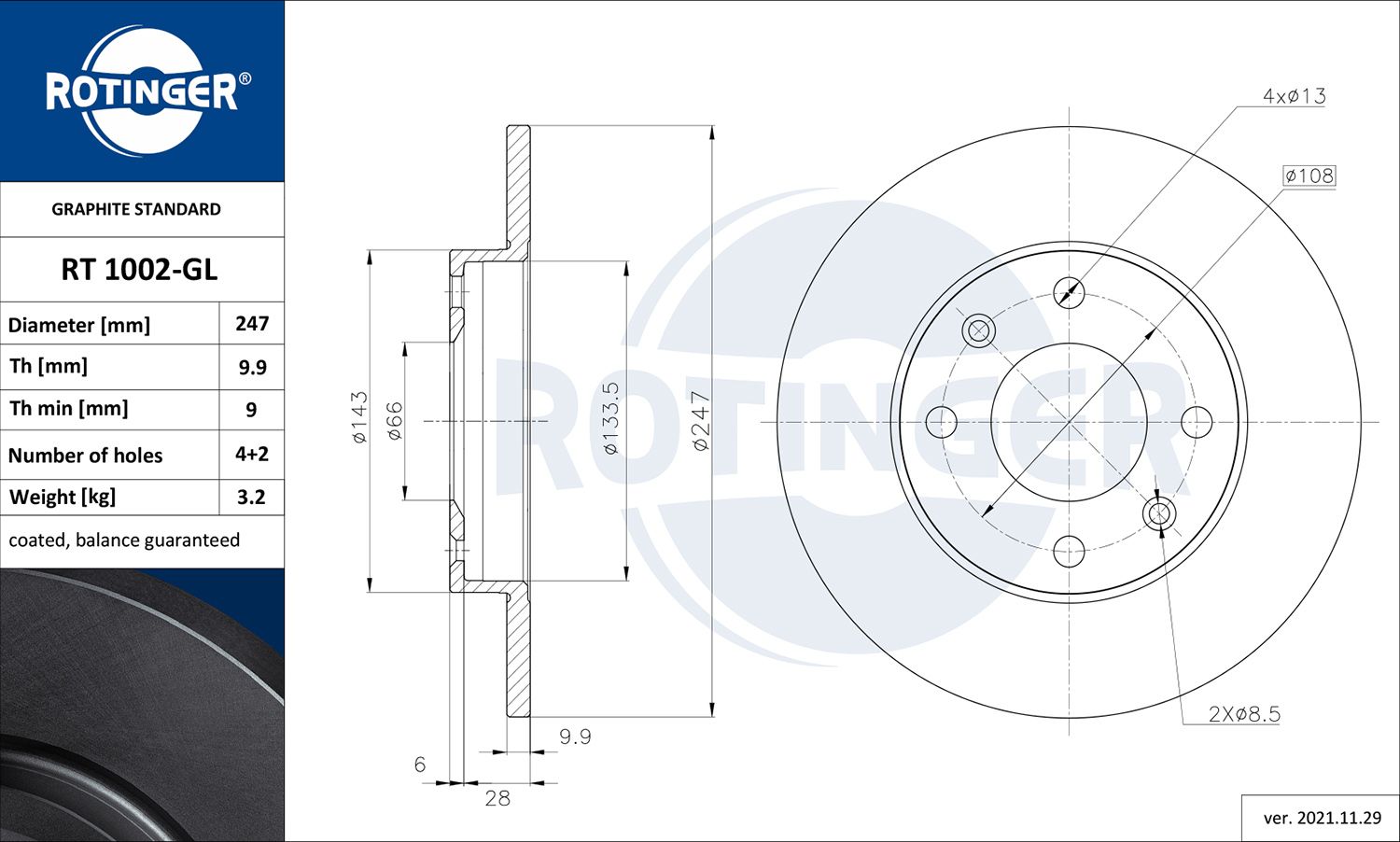 Tarcza hamulcowa ROTINGER RT 1002-GL