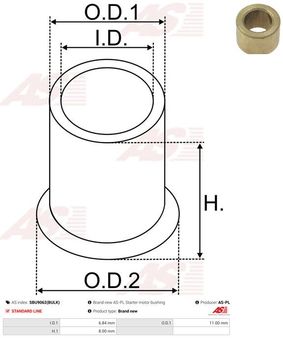 Levně Pouzdro, hřídel startéru AS-PL SBU9062(BULK)