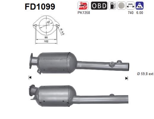 Filtr sadzy / filtr cząstek stałych, układ wydechowy AS FD1099