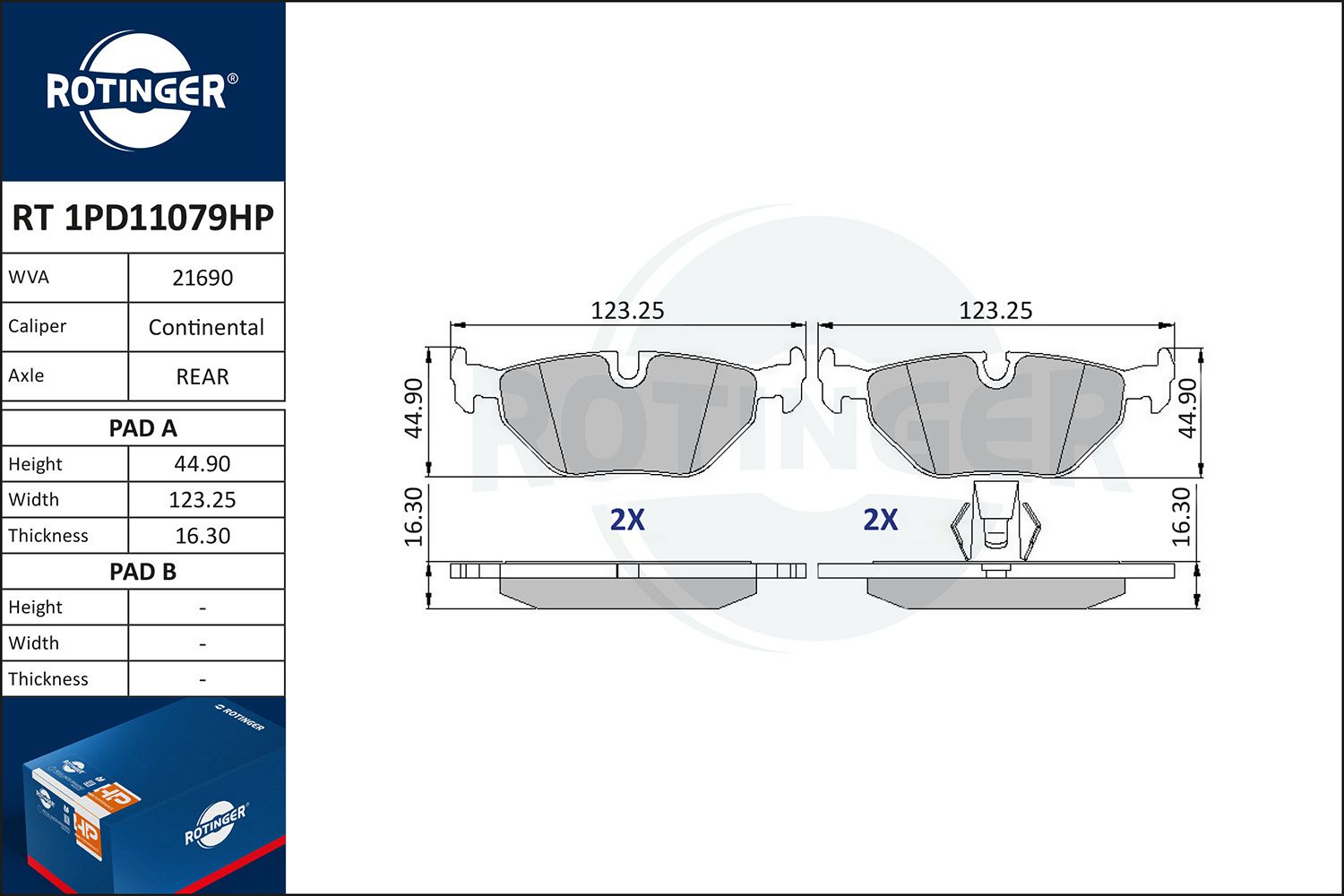 Zestaw klocków hamulcowych, hamulce tarczowe ROTINGER RT1PD11079HP