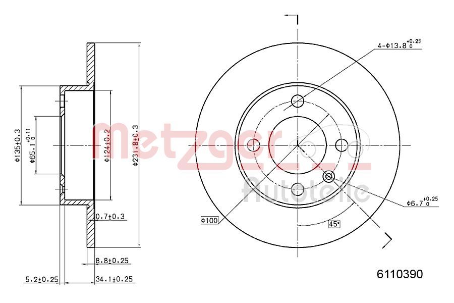 Tarcza hamulcowa METZGER AUTOTEILE 6110390