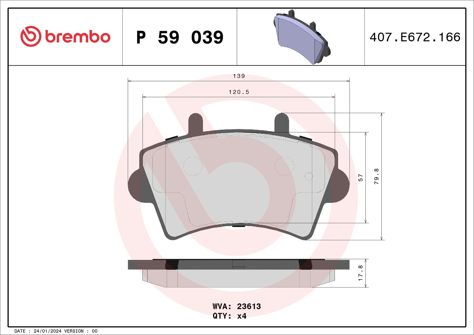 Sada brzdových platničiek kotúčovej brzdy BREMBO P 59 039