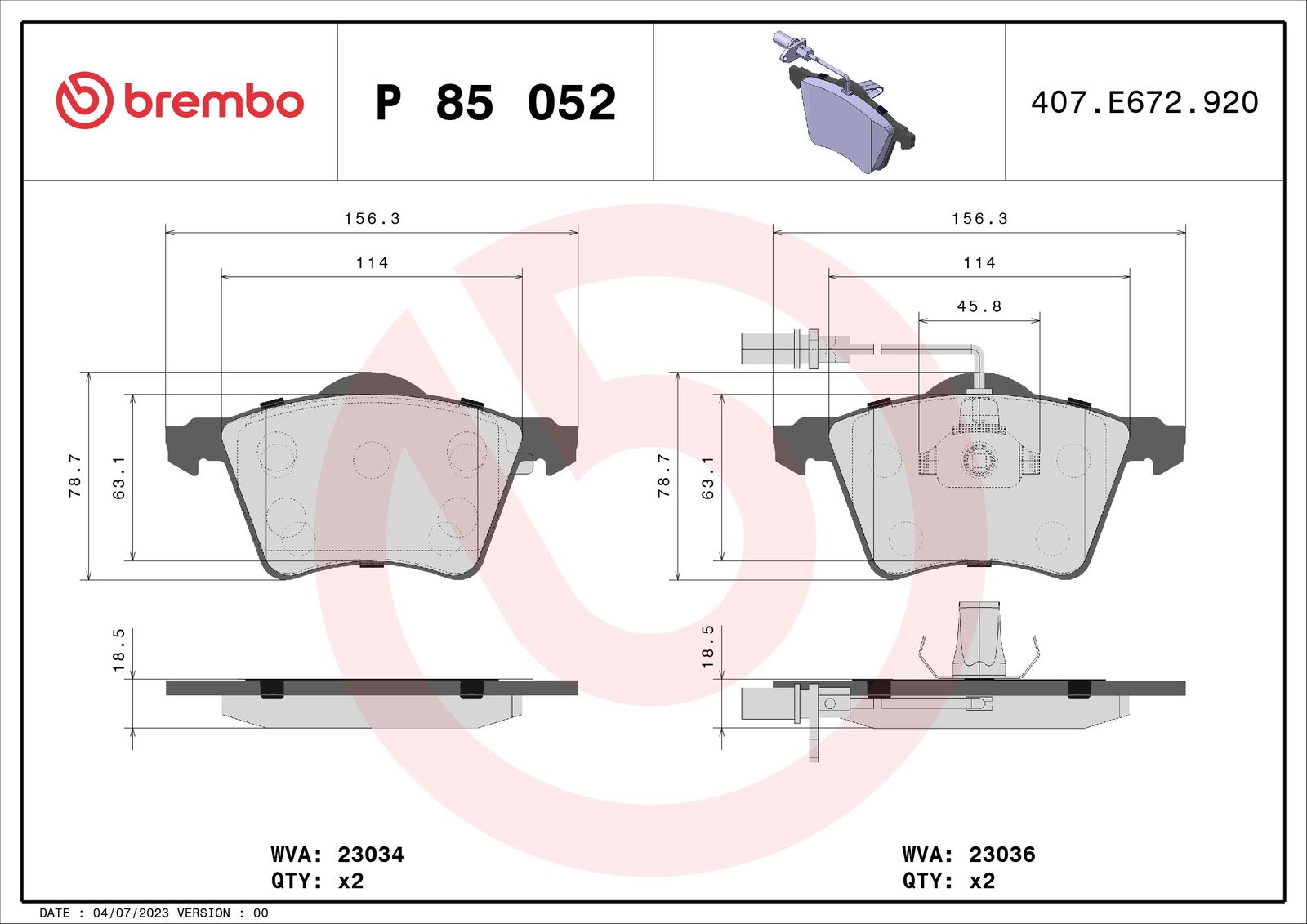 Sada brzdových platničiek kotúčovej brzdy BREMBO P 85 052