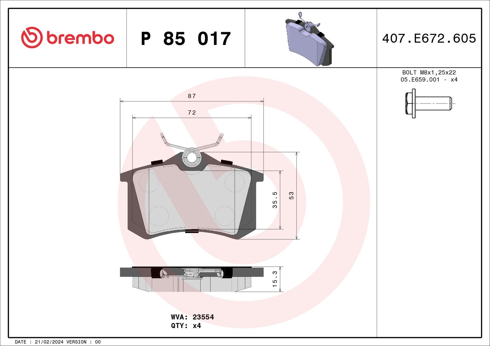 Sada brzdových platničiek kotúčovej brzdy BREMBO P 85 017