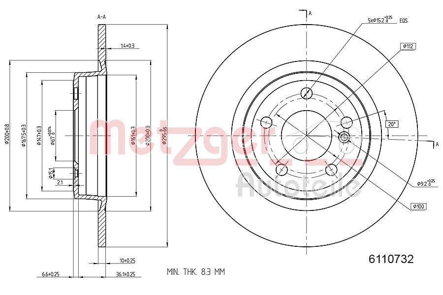 Tarcza hamulcowa METZGER AUTOTEILE 6110732