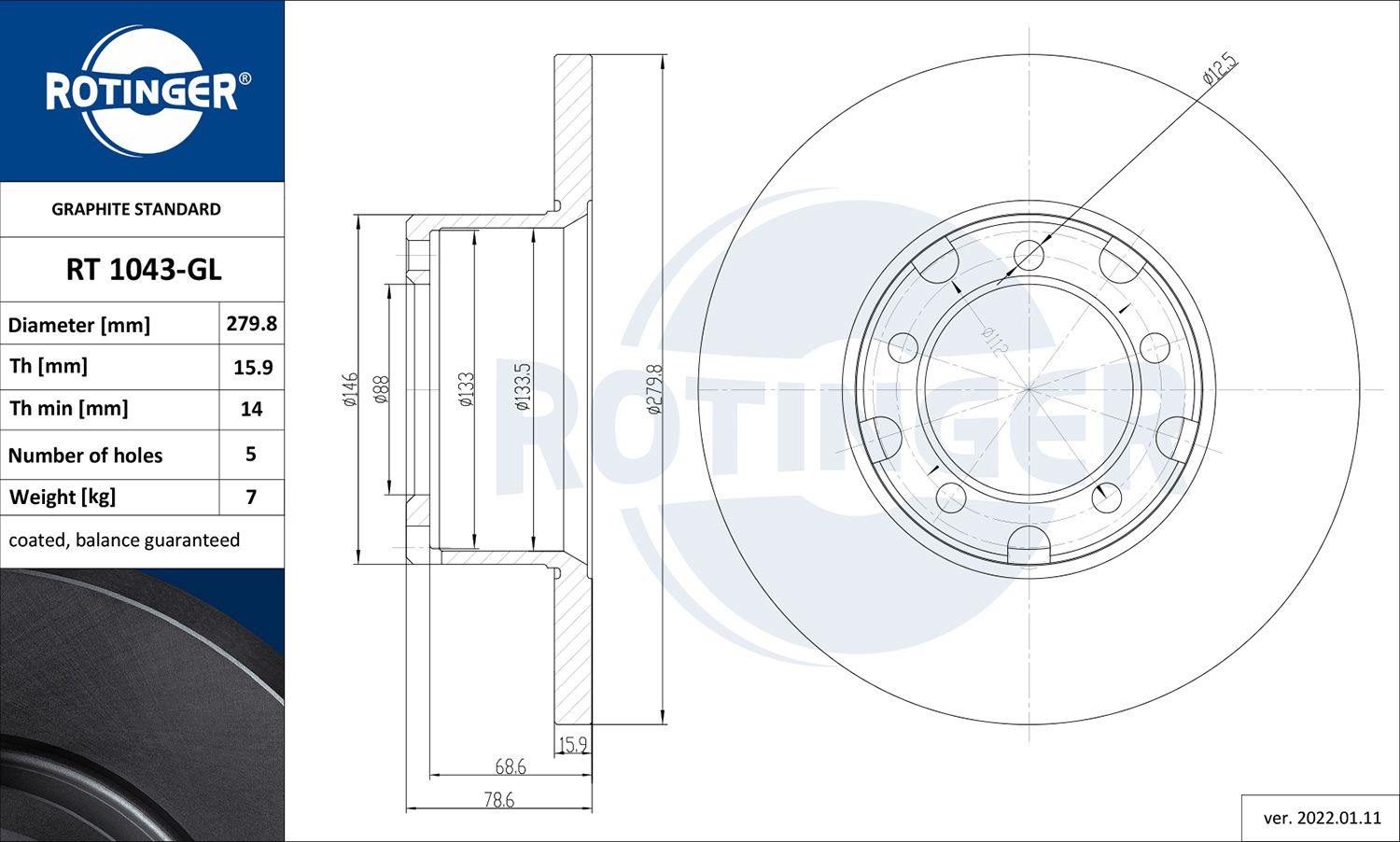 Tarcza hamulcowa ROTINGER RT 1043-GL