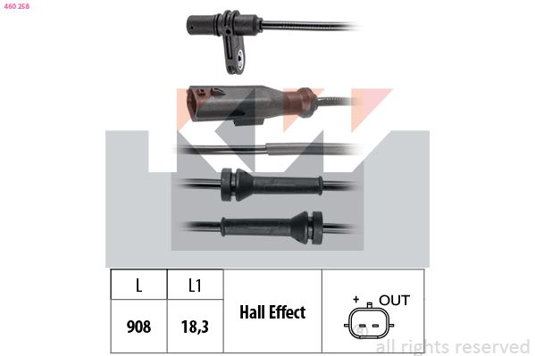 Czujnik, prędkość obrotowa koła KW 460 258