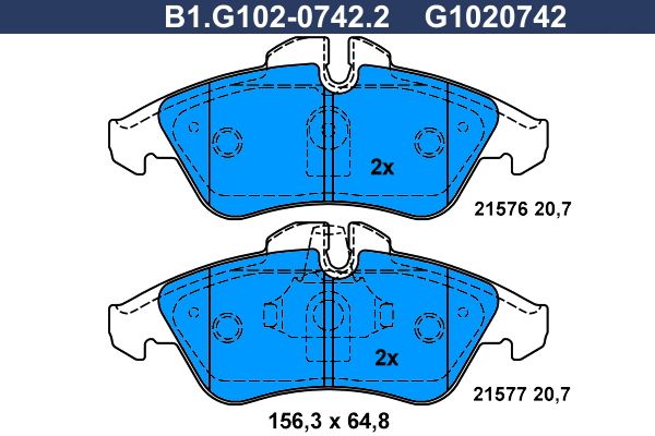 Zestaw klocków hamulcowych, hamulce tarczowe GALFER B1.G102-0742.2