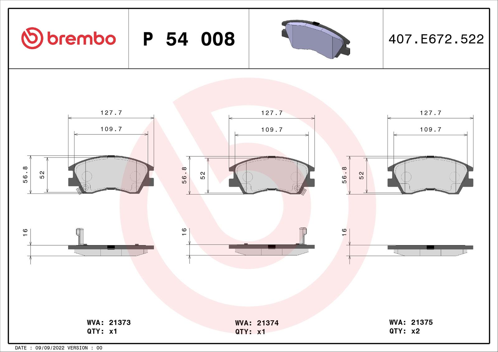 Sada brzdových platničiek kotúčovej brzdy BREMBO P 54 008