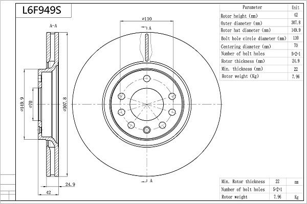 Tarcza hamulcowa AISIN L6F949S