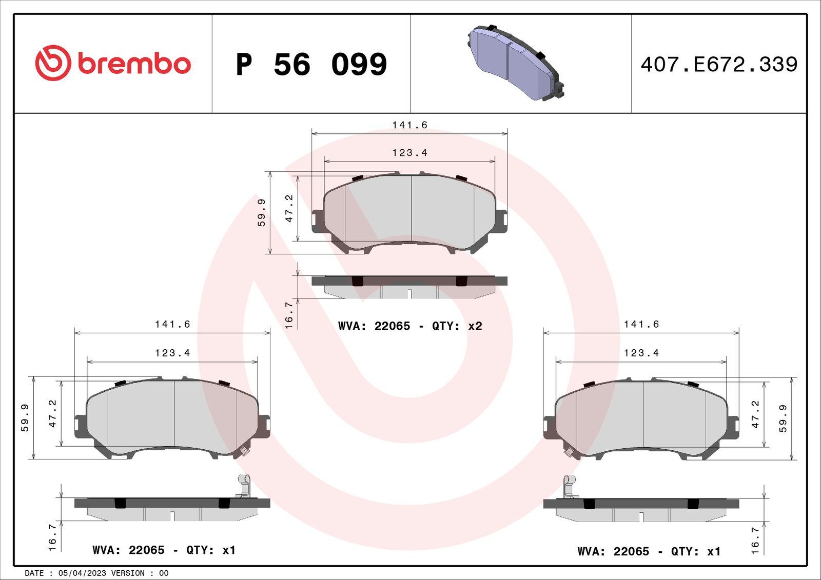 Sada brzdových platničiek kotúčovej brzdy BREMBO P 56 099