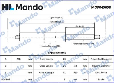 Sprężyna gazowa, pokrywa bagażnika MANDO MOP045658