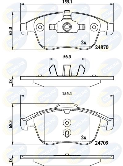 Zestaw klocków hamulcowych, hamulce tarczowe COMLINE CBP02162