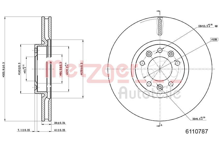 Tarcza hamulcowa METZGER AUTOTEILE 6110787