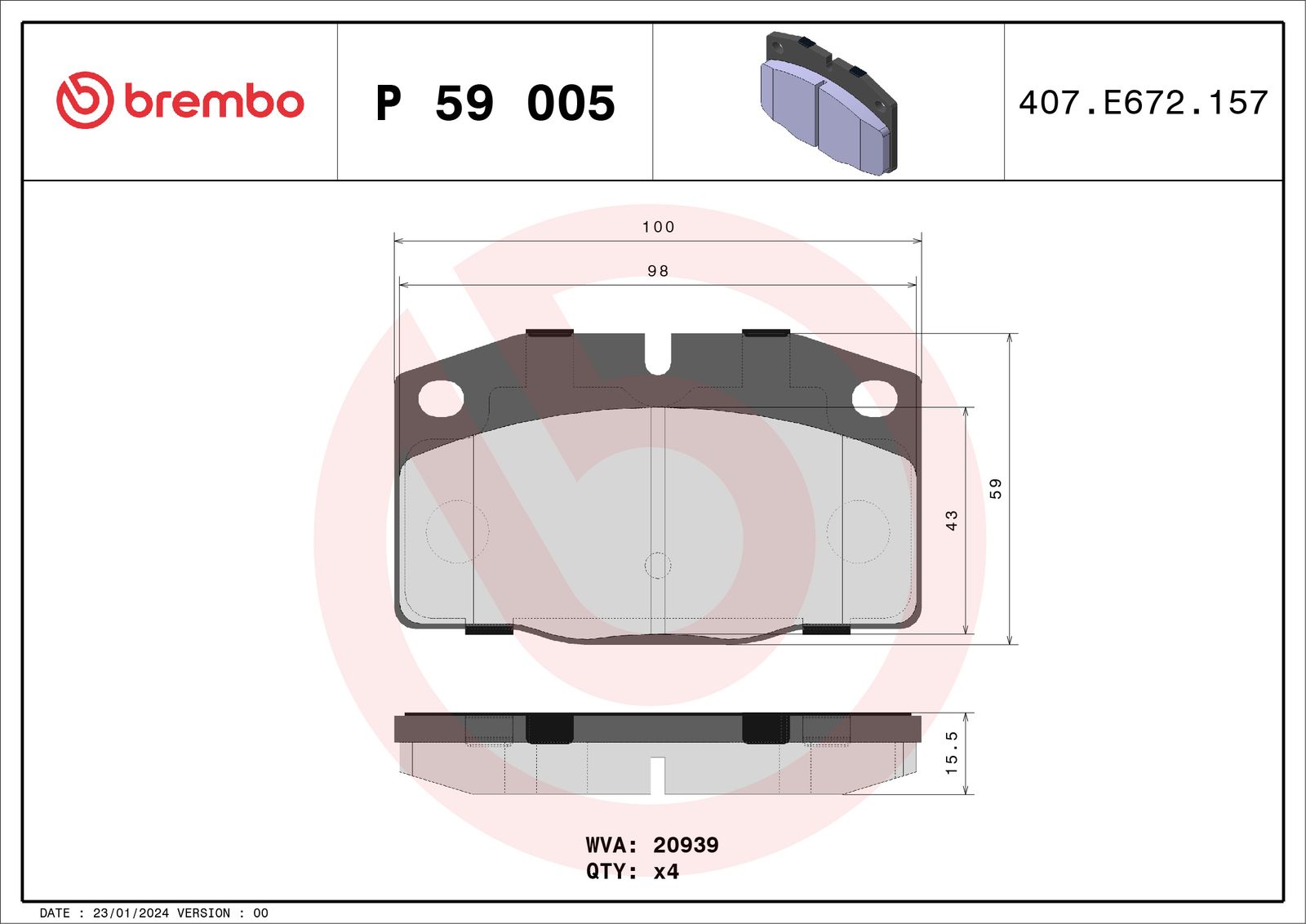 Sada brzdových platničiek kotúčovej brzdy BREMBO P 59 005