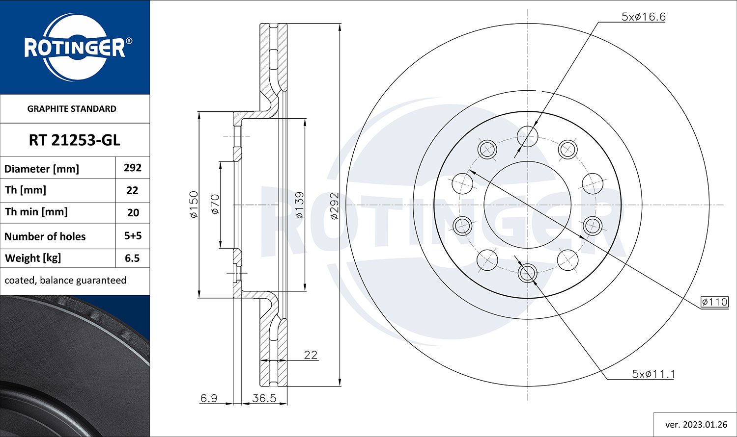 Disc frana ROTINGER GRAPHITE LINE RT 21253-GL