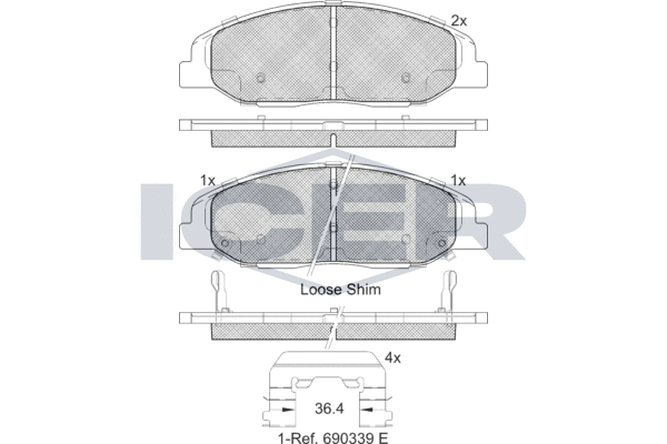 Zestaw klocków hamulcowych, hamulce tarczowe ICER 182141