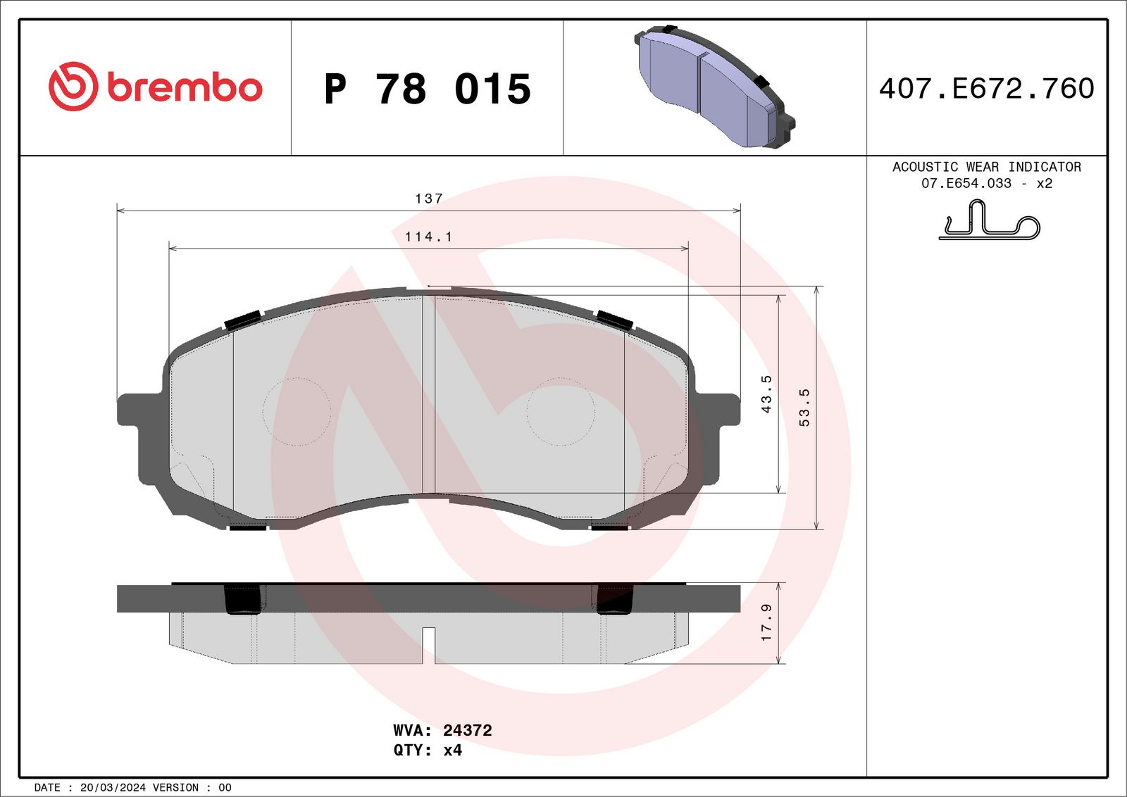 Sada brzdových destiček, kotoučová brzda BREMBO P 78 015