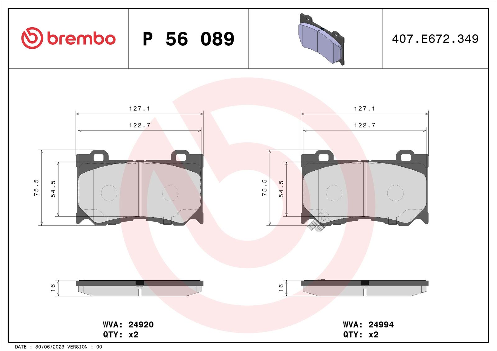Sada brzdových platničiek kotúčovej brzdy BREMBO P 56 089