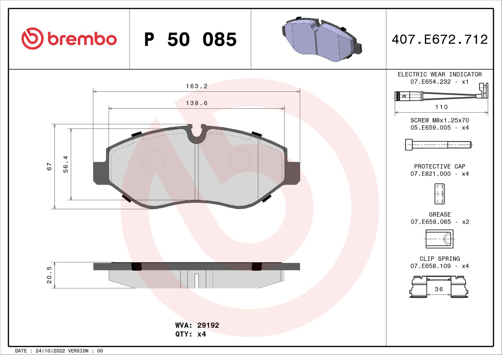 Sada brzdových platničiek kotúčovej brzdy BREMBO P 50 085