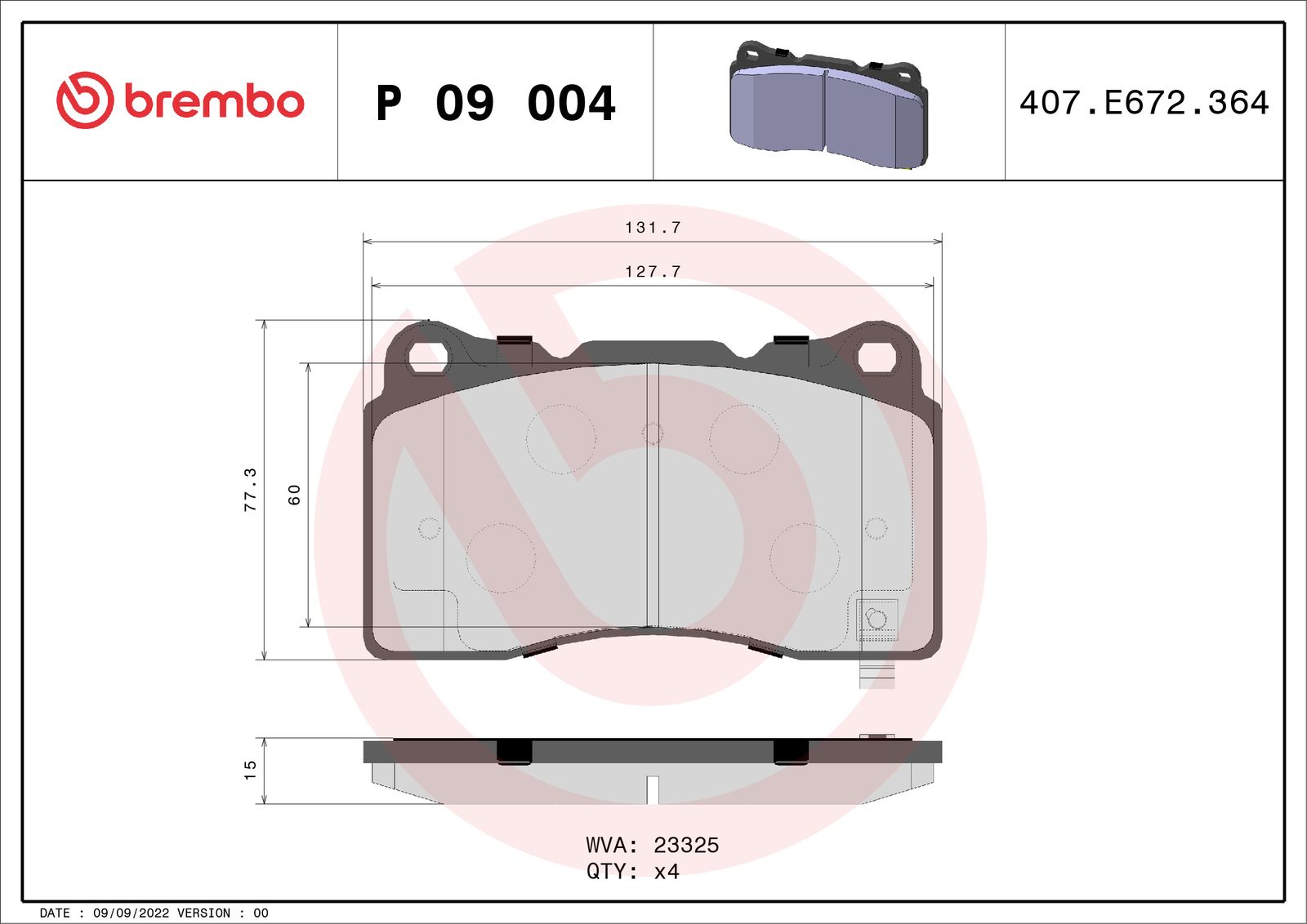 Sada brzdových platničiek kotúčovej brzdy BREMBO P 09 004