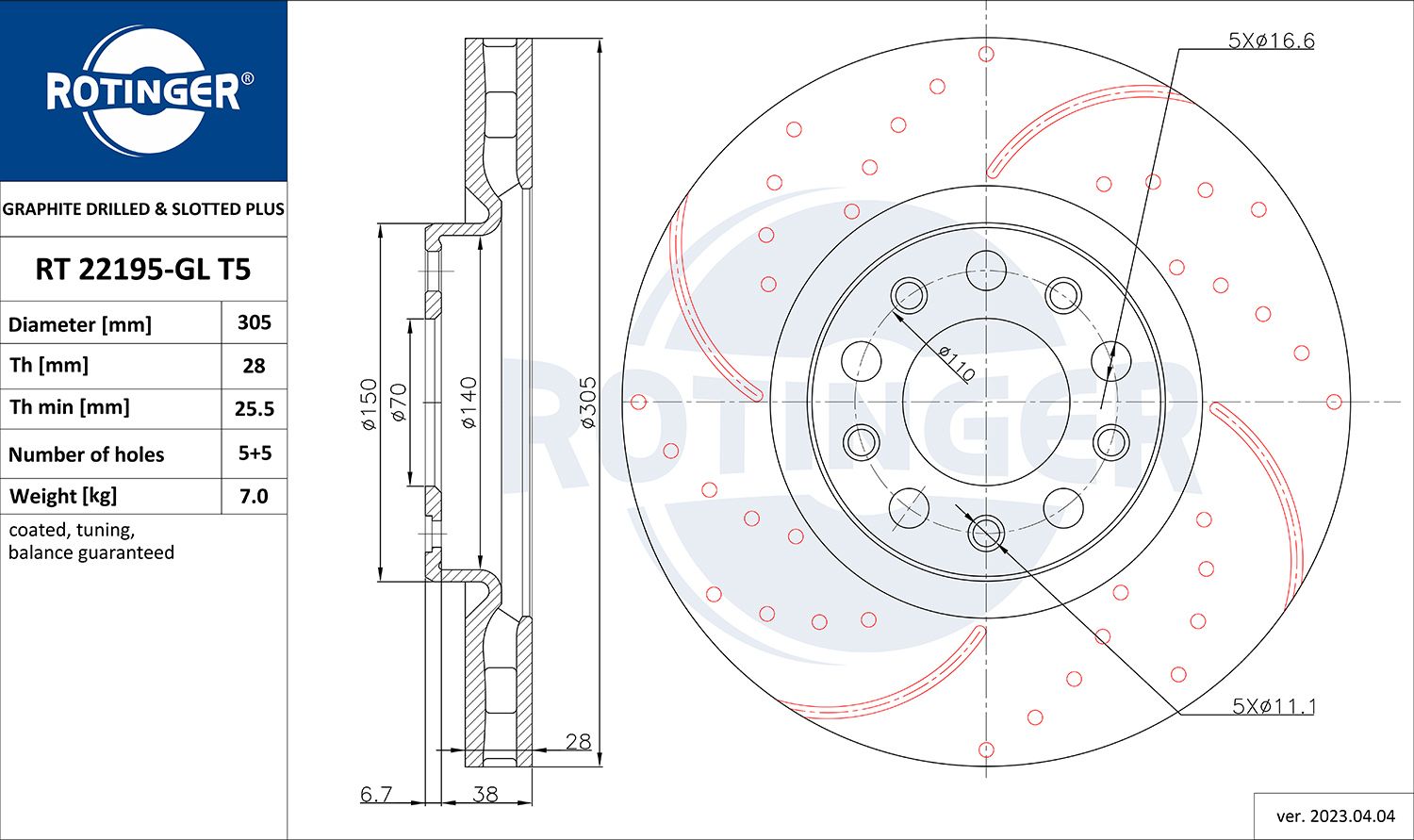 Disc frana ROTINGER RT 22195-GL T5