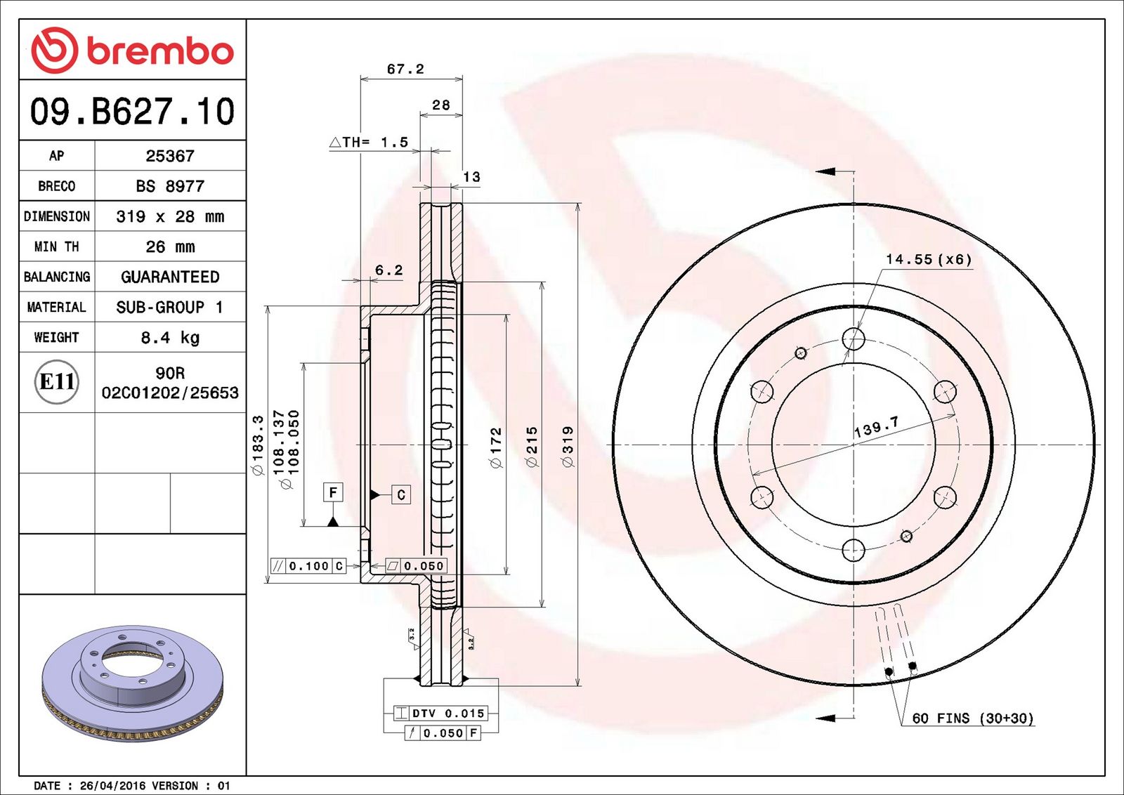 Levně Brzdový kotouč BREMBO 09.B627.10