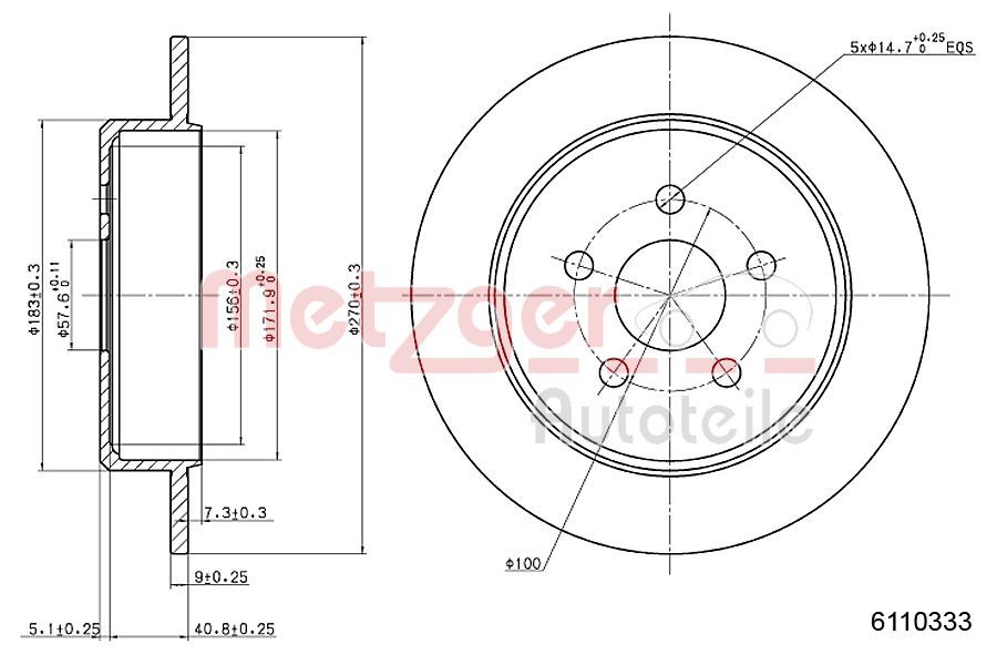 Tarcza hamulcowa METZGER AUTOTEILE 6110333
