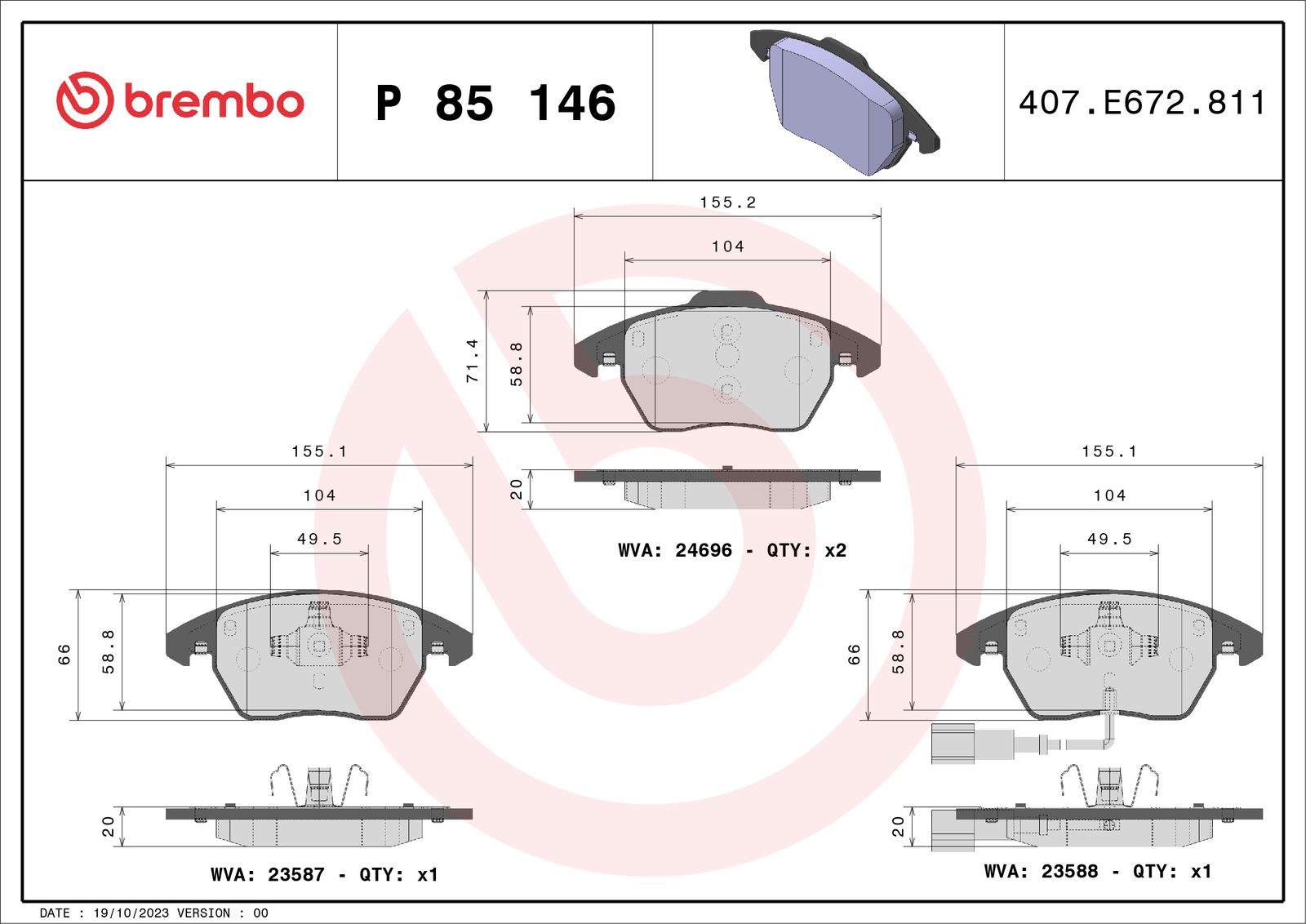 Sada brzdových platničiek kotúčovej brzdy BREMBO P 85 146