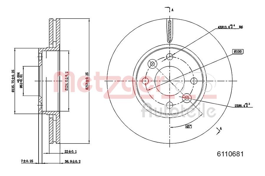Tarcza hamulcowa METZGER AUTOTEILE 6110681
