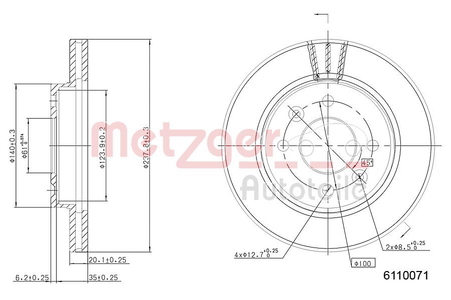 Tarcza hamulcowa METZGER AUTOTEILE 6110071