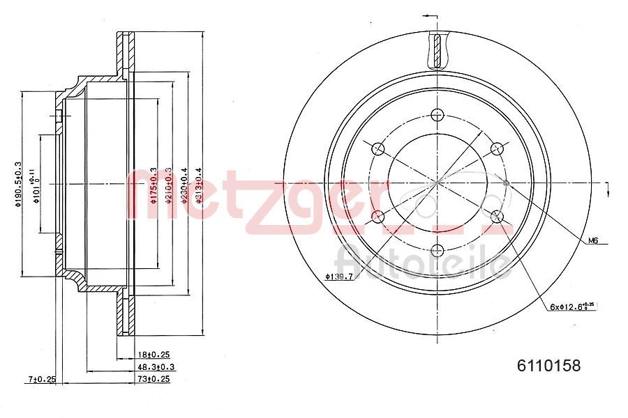 Tarcza hamulcowa METZGER AUTOTEILE 6110158