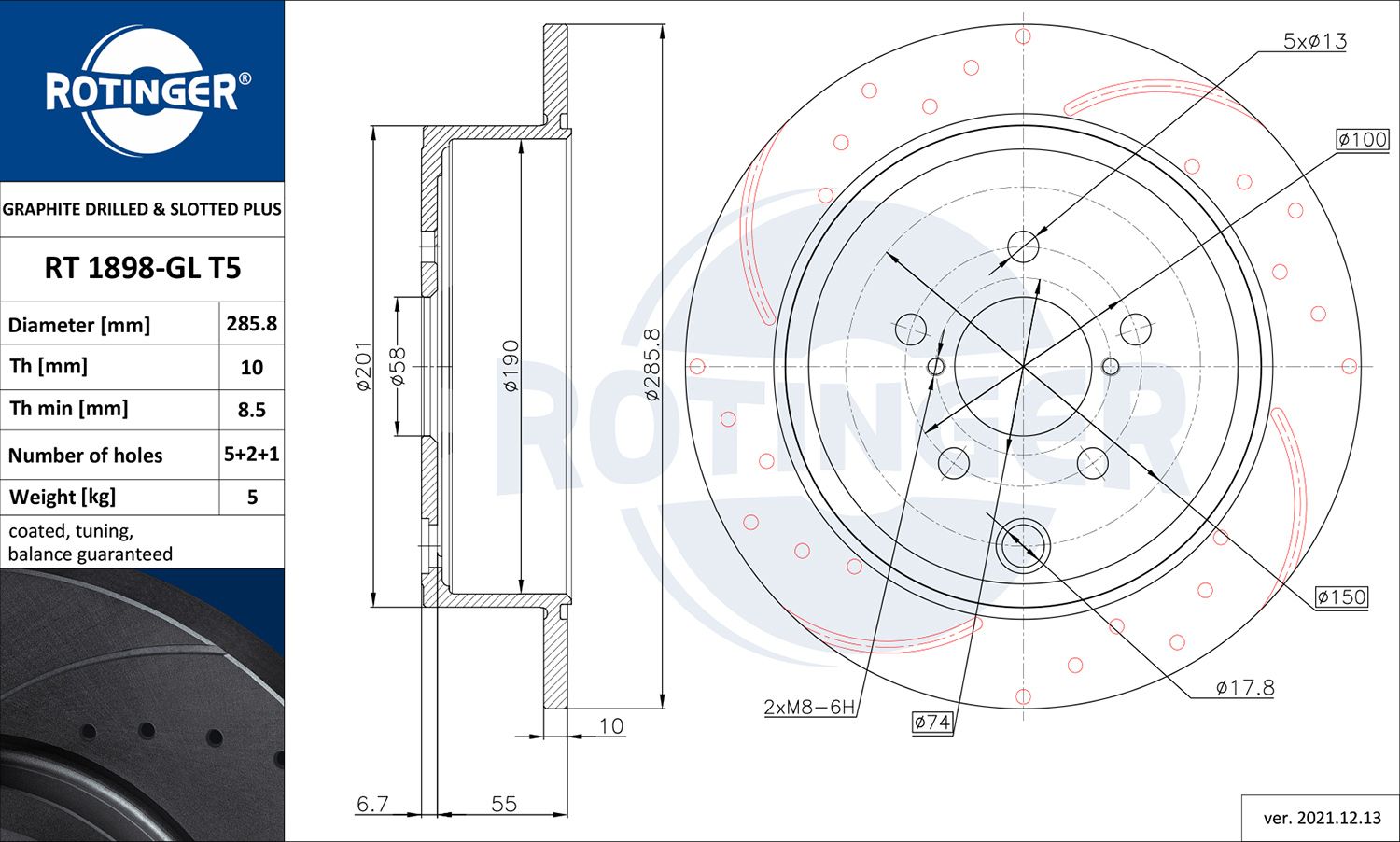 Disc frana ROTINGER GRAPHITE DRILLED & SLOTTED PLUS RT 1898-GL T5