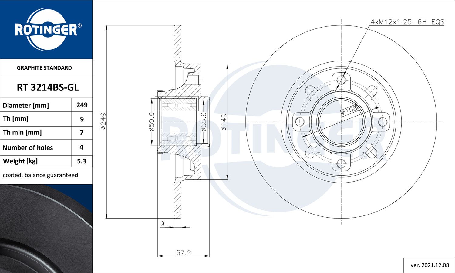 Tarcza hamulcowa ROTINGER RT 3214BS-GL
