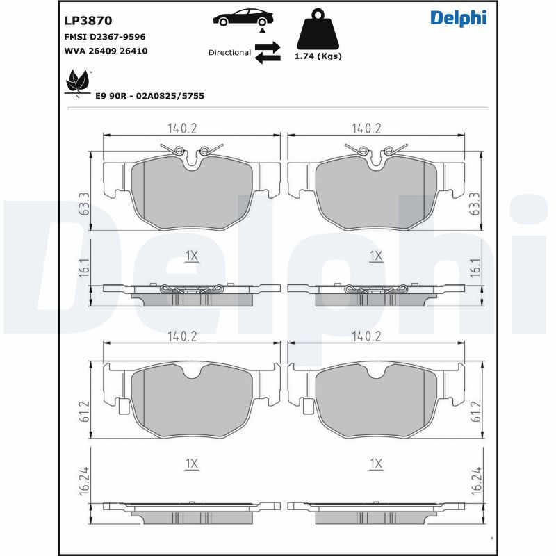 Sada brzdových platničiek kotúčovej brzdy DELPHI LP3870