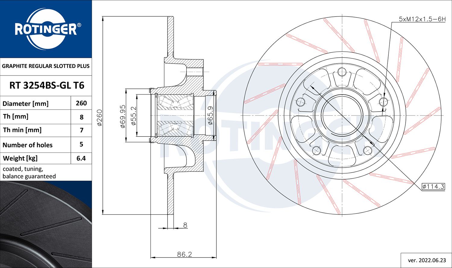 Tarcza hamulcowa ROTINGER RT 3254BS-GL T6