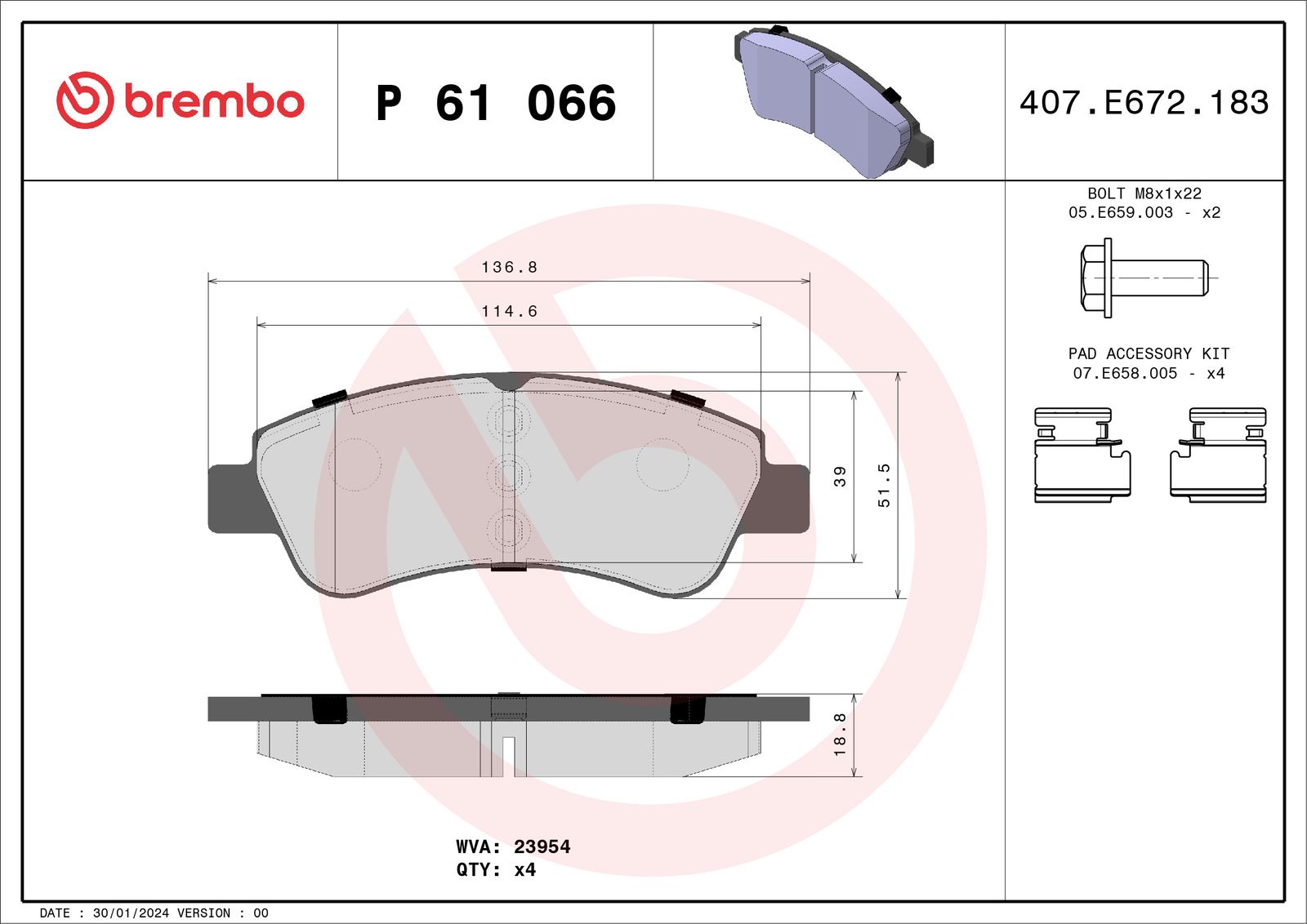 Sada brzdových platničiek kotúčovej brzdy BREMBO P 61 066
