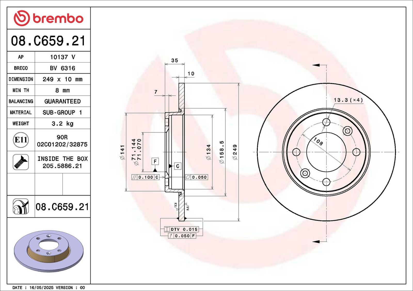 Disc frana BREMBO PRIME LINE - UV Coated 08.C659.21