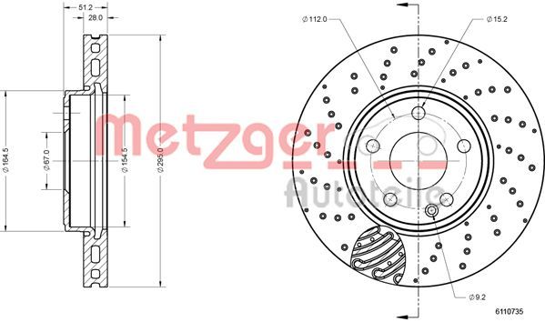 Tarcza hamulcowa METZGER AUTOTEILE 6110735