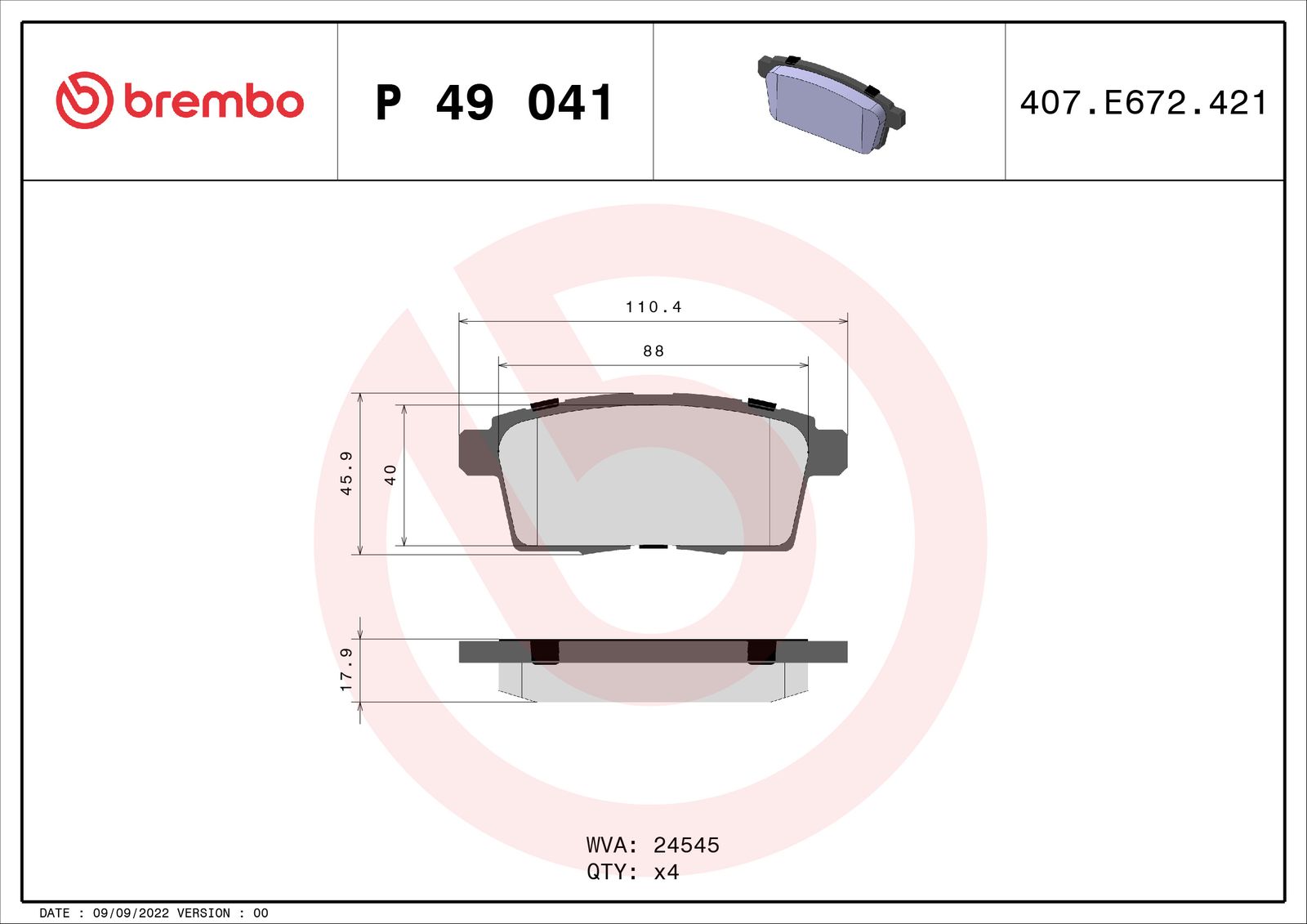 Sada brzdových platničiek kotúčovej brzdy BREMBO P 49 041