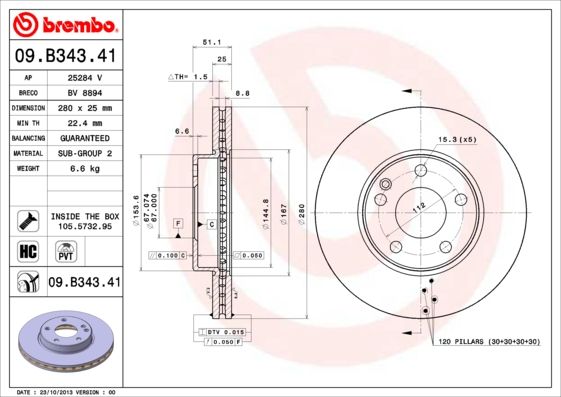 Brzdový kotouč BREMBO 09.B343.41