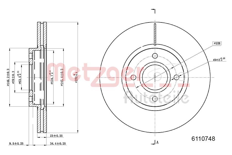 Disc frana METZGER 6110748