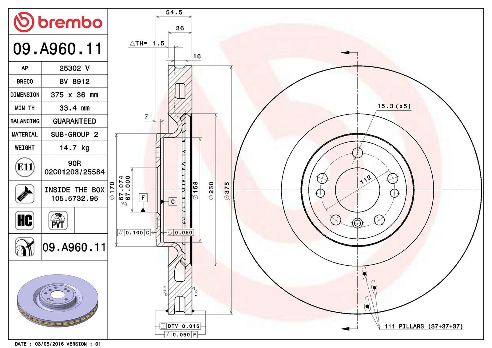 Levně Brzdový kotouč BREMBO 09.A960.11