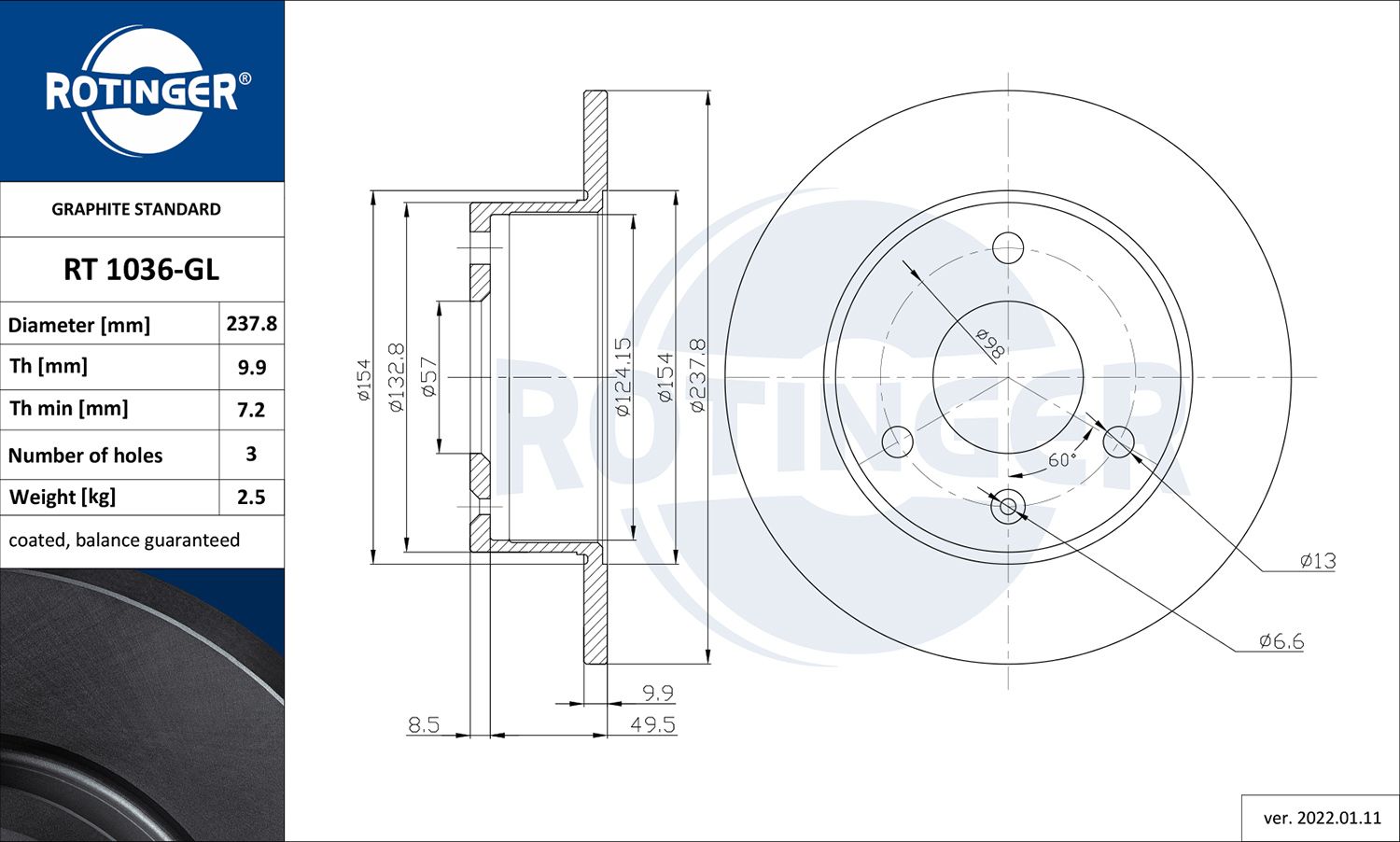 Tarcza hamulcowa ROTINGER RT 1036-GL