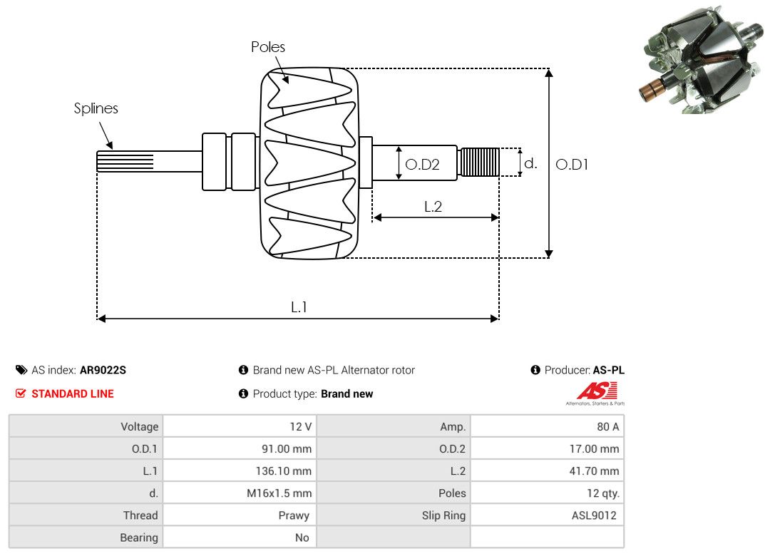 Levně Rotor, generátor AS-PL AR9022S